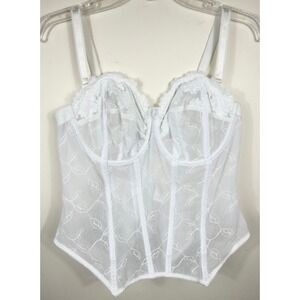 Sheer White Embroidered Corset Bustier Bra Top 38DD Dainty Feminine Clean Girl